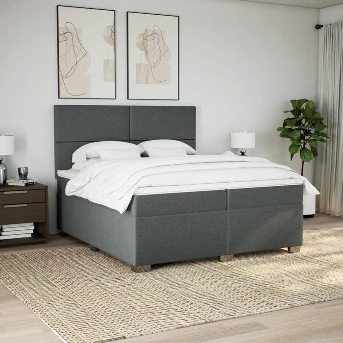Pat box spring cu saltea, gri închis, 200x200 cm, textil - WALTI WALTI