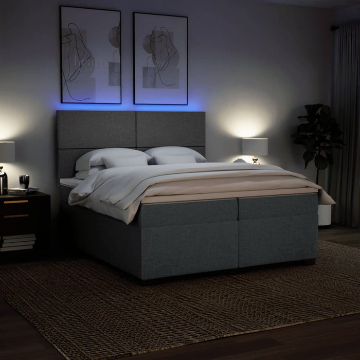 Pat box spring cu saltea, gri închis, 200x200 cm, textil - WALTI WALTI