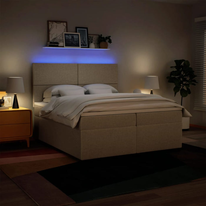 Pat box spring cu saltea, crem, 200x200 cm, textil - WALTI WALTI