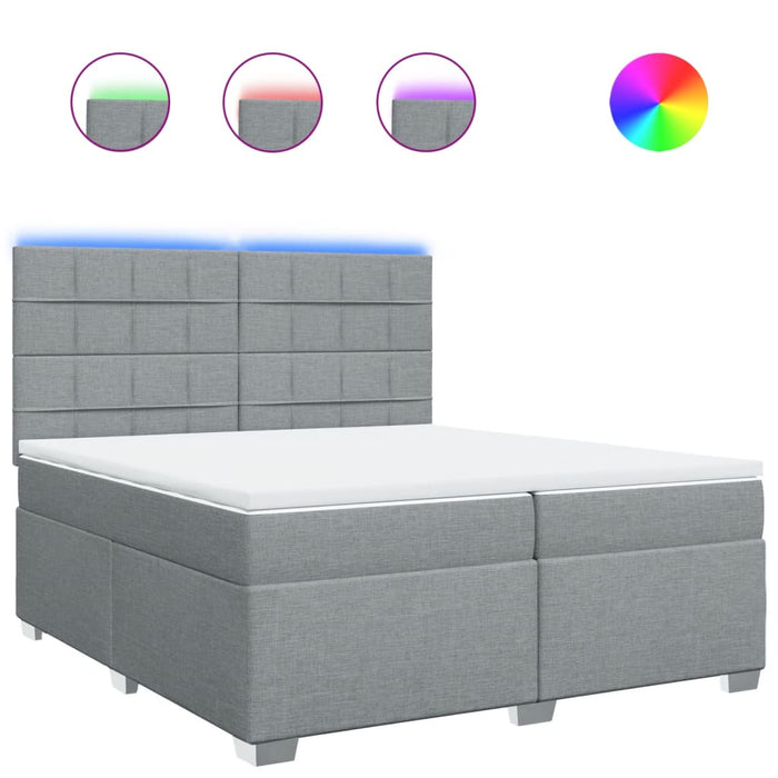 Pat box spring cu saltea, gri deschis, 200x200 cm, textil - WALTI WALTI