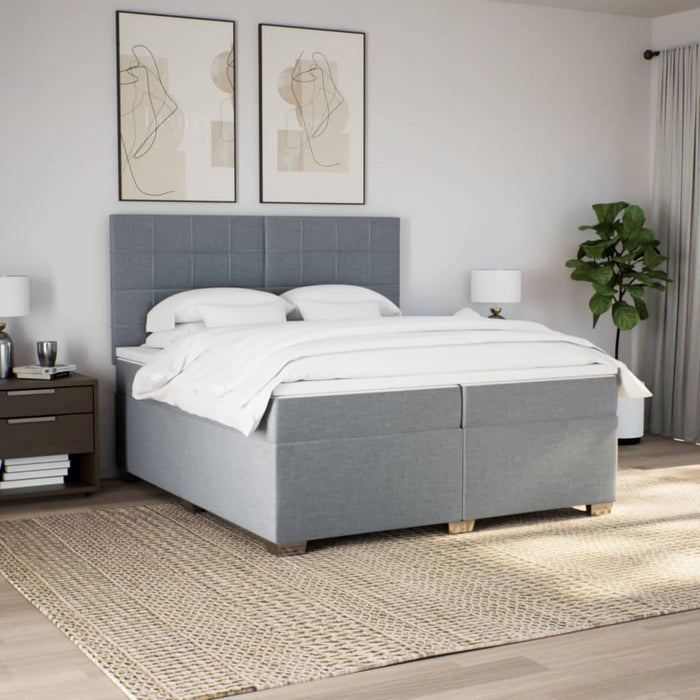 Pat box spring cu saltea, gri deschis, 200x200 cm, textil - WALTI WALTI