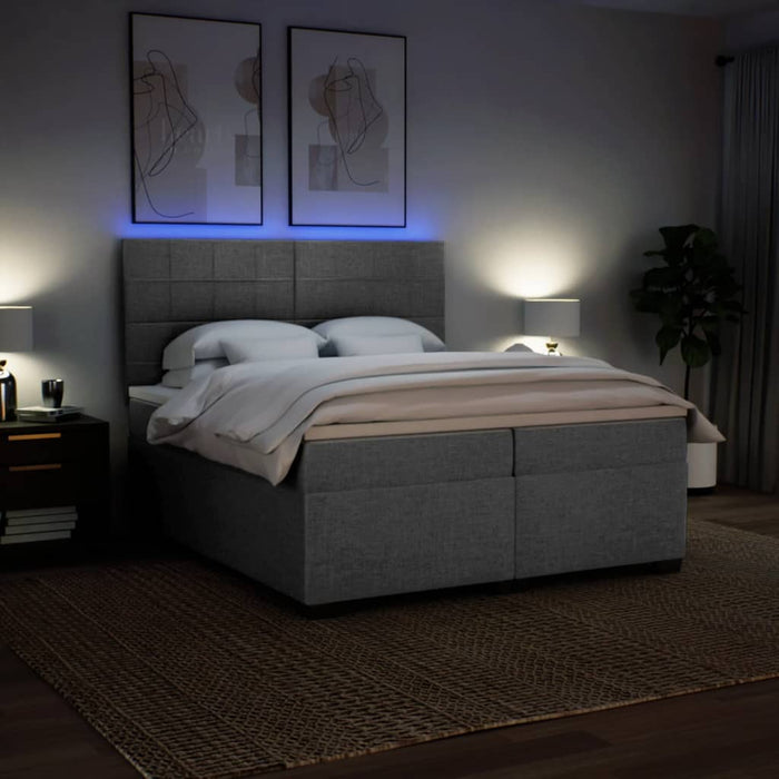 Pat box spring cu saltea, gri deschis, 200x200 cm, textil - WALTI WALTI