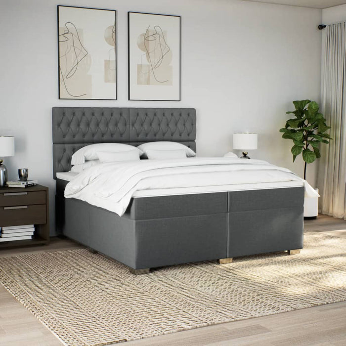 Pat box spring cu saltea, gri închis, 200x200 cm, textil - WALTI WALTI