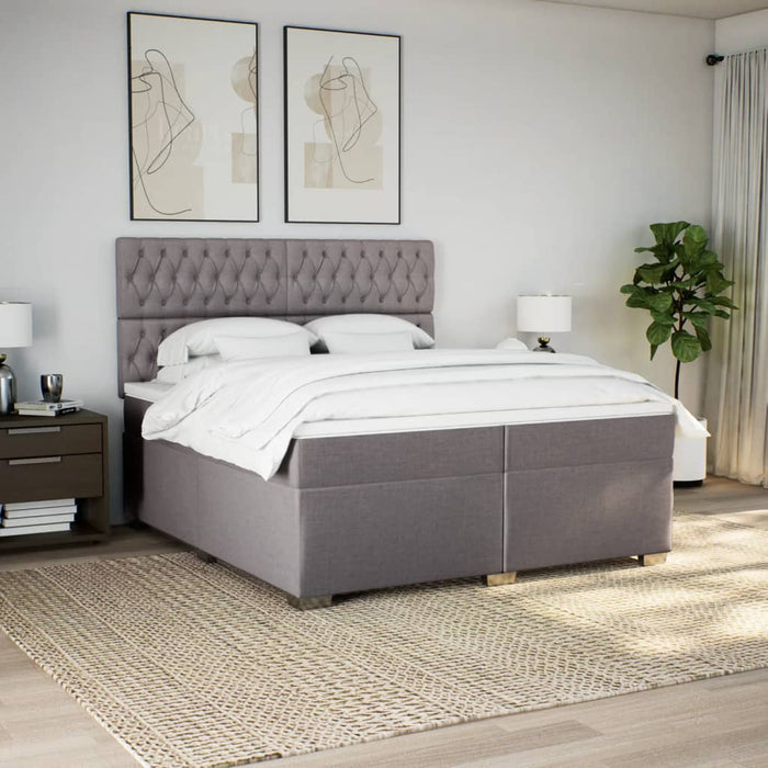 Pat box spring cu saltea, gri taupe, 200x200 cm, textil - WALTI WALTI