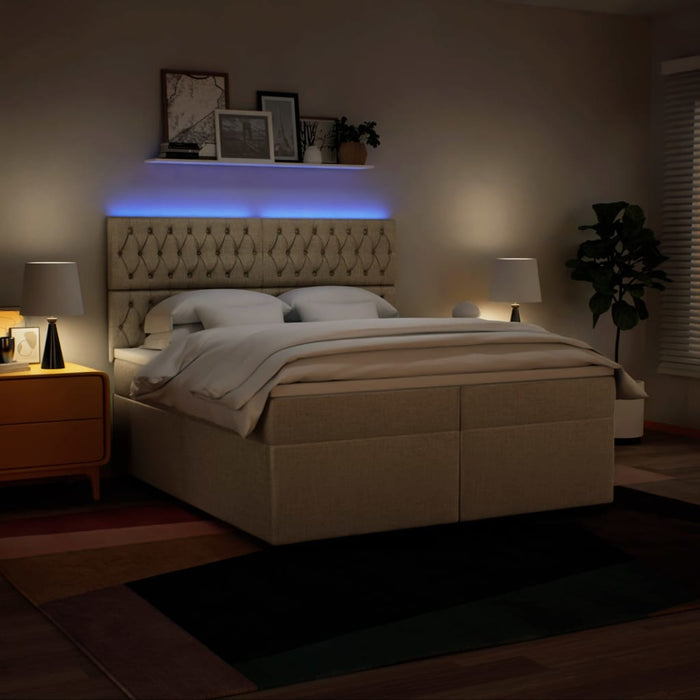 Pat box spring cu saltea, crem, 200x200 cm, textil - WALTI WALTI