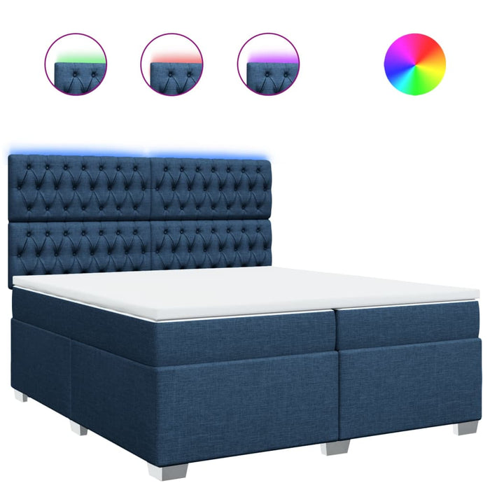 Pat box spring cu saltea, albastru, 200x200 cm, textil - WALTI WALTI