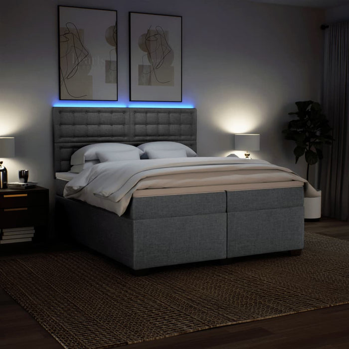 Pat box spring cu saltea, gri deschis, 200x200 cm, textil - WALTI WALTI