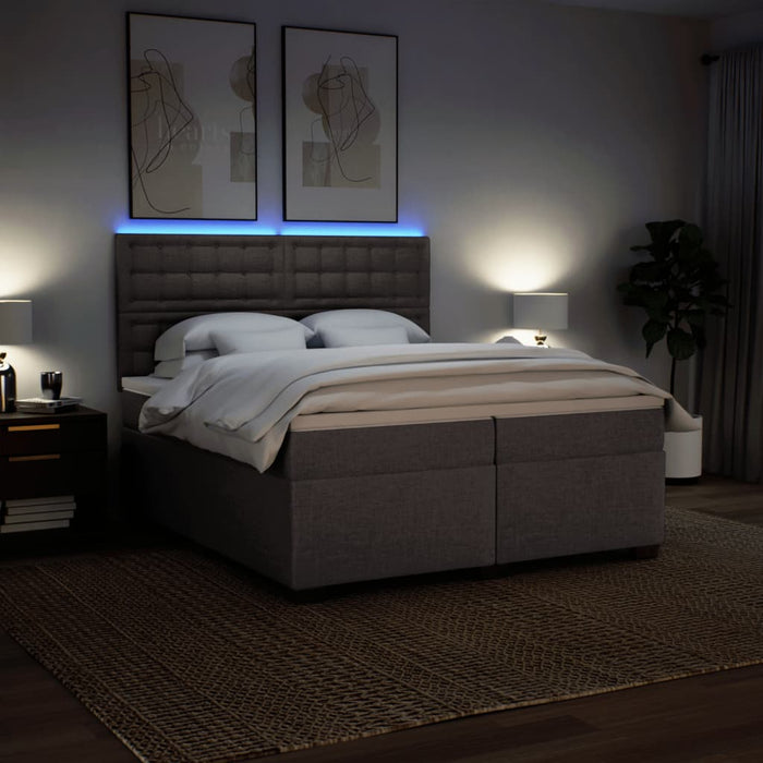 Pat box spring cu saltea, gri taupe, 200x200 cm, textil - WALTI WALTI