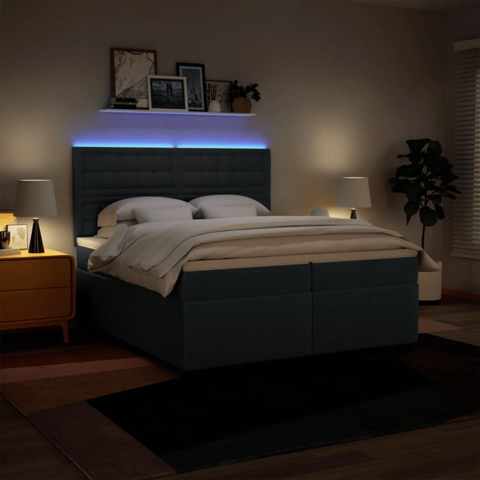 Pat box spring cu saltea, albastru, 200x200 cm, textil - WALTI WALTI