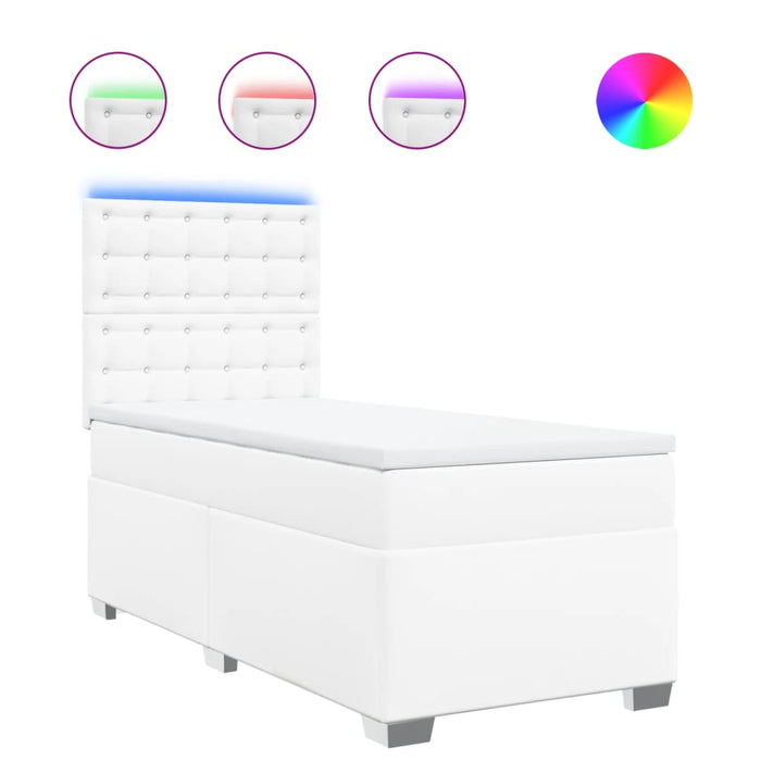 Pat box spring cu saltea, alb, 90x190 cm, piele ecologică - WALTI WALTI