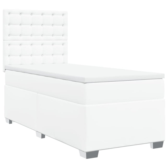 Pat box spring cu saltea, alb, 90x190 cm, piele ecologică - WALTI WALTI