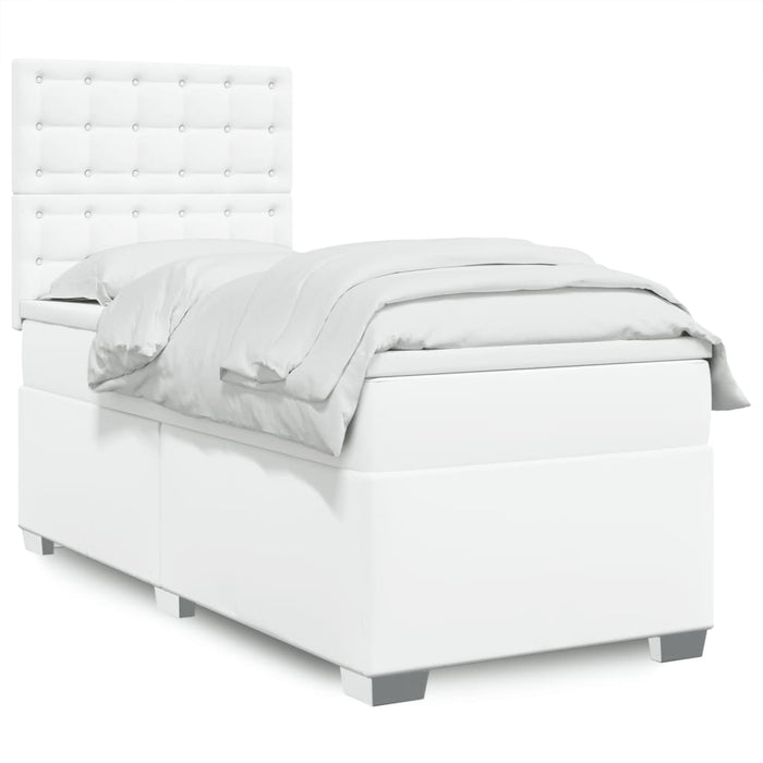 Pat box spring cu saltea, alb, 90x190 cm, piele ecologică - WALTI WALTI