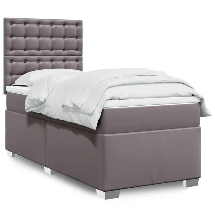Pat box spring cu saltea, gri, 90x190 cm, piele ecologică - WALTI WALTI