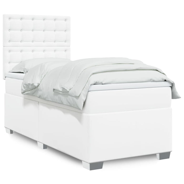 Pat box spring cu saltea, alb, 90x200 cm, piele ecologică - WALTI WALTI