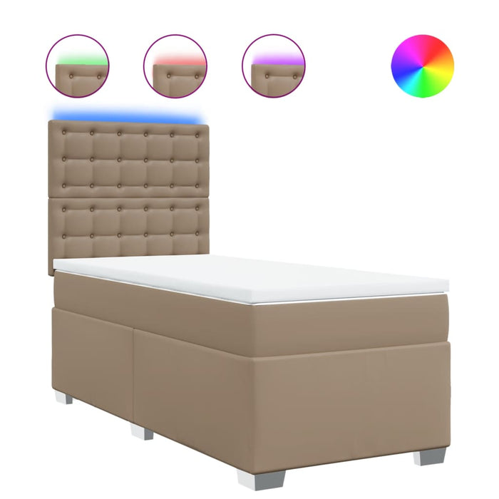 Pat box spring cu saltea, cappuccino, 90x200 cm piele ecologică - WALTI WALTI