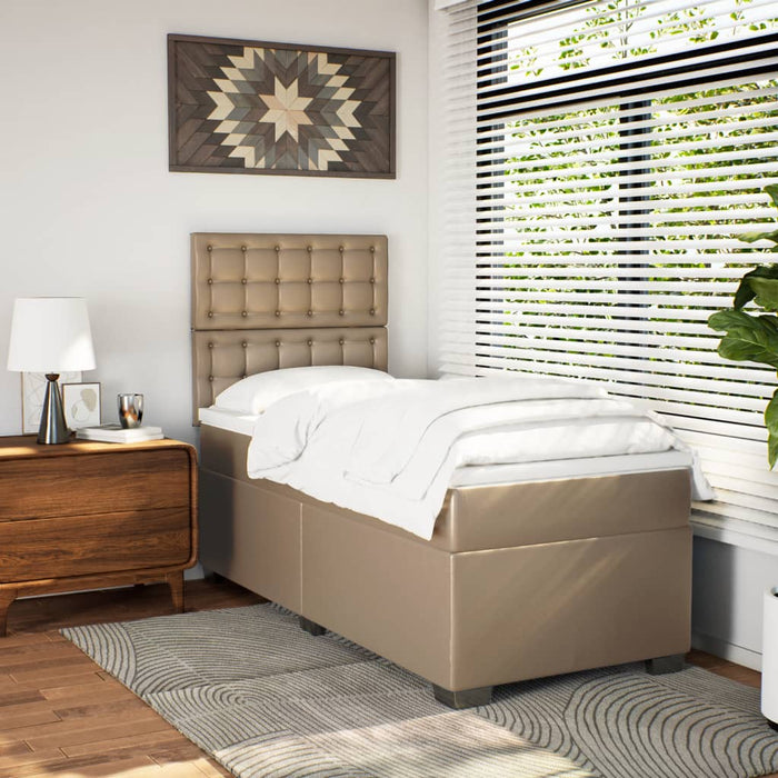 Pat box spring cu saltea, cappuccino, 90x200 cm piele ecologică - WALTI WALTI