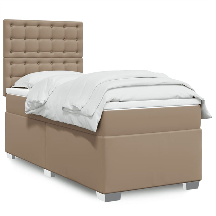 Pat box spring cu saltea, cappuccino, 100x200cm piele ecologică - WALTI WALTI