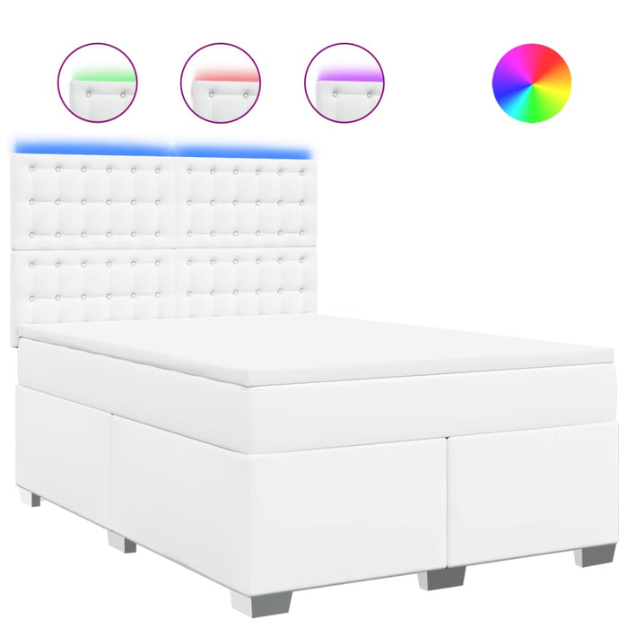 Pat box spring cu saltea, alb, 140x190 cm, piele ecologică - WALTI WALTI