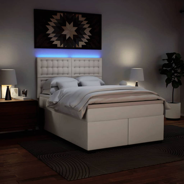 Pat box spring cu saltea, alb, 140x190 cm, piele ecologică - WALTI WALTI