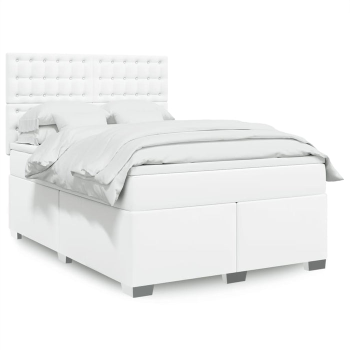 Pat box spring cu saltea, alb, 140x190 cm, piele ecologică - WALTI WALTI