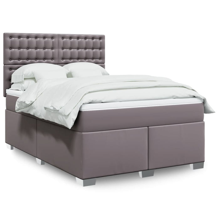Pat box spring cu saltea, gri, 140x190 cm, piele ecologică - WALTI WALTI