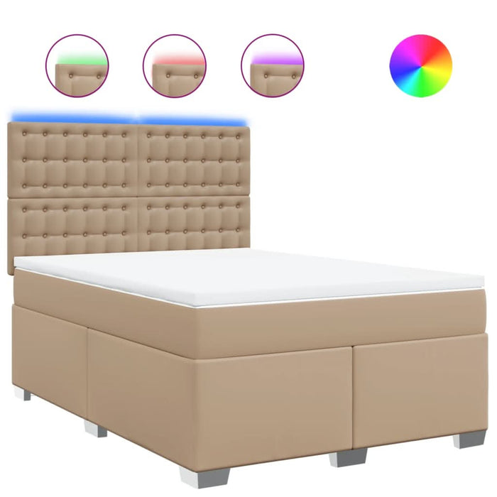 Pat box spring cu saltea, cappuccino, 140x190cm piele ecologică - WALTI WALTI