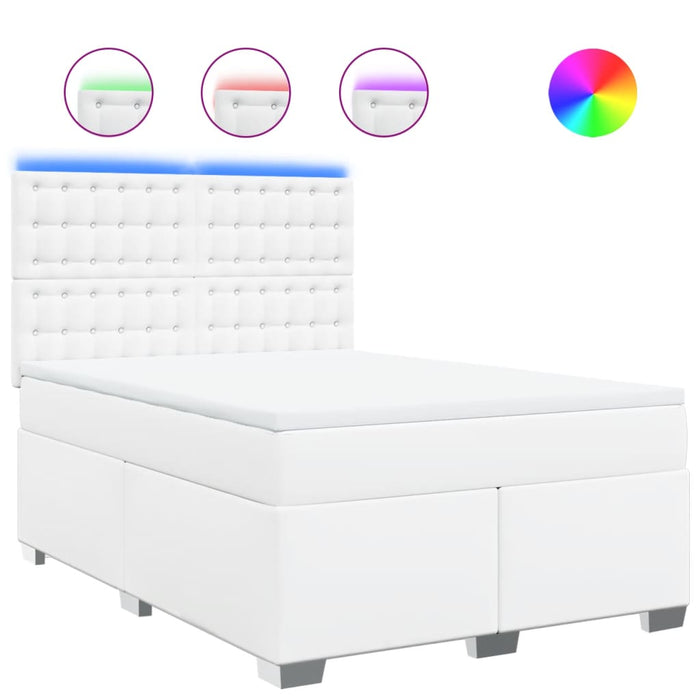 Pat box spring cu saltea, alb, 140x200 cm, piele ecologică - WALTI WALTI