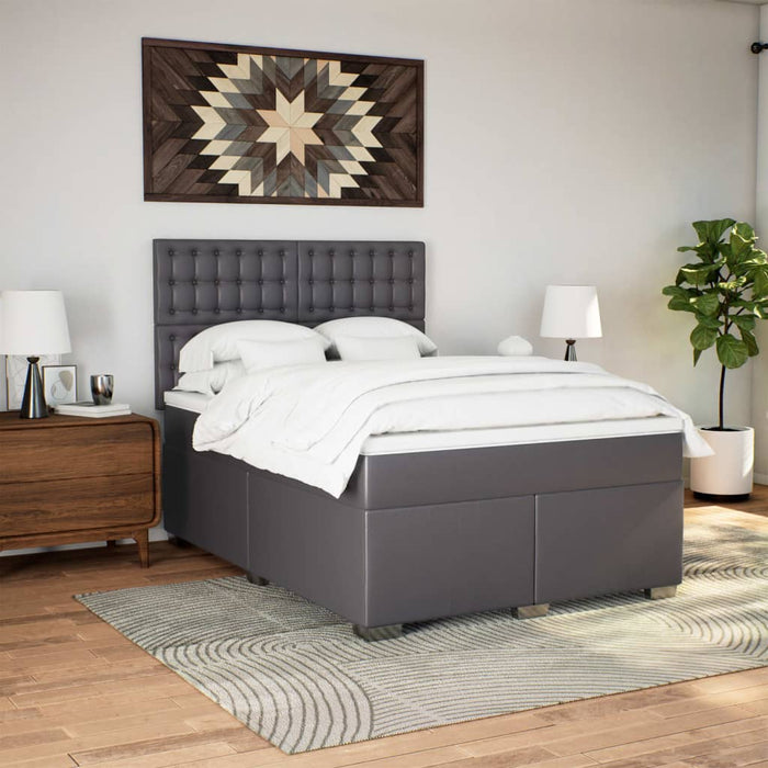 Pat box spring cu saltea, gri, 160x200 cm, piele ecologică - WALTI WALTI