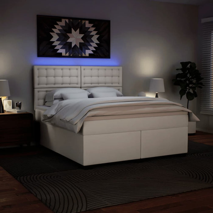 Pat box spring cu saltea, alb, 180x200 cm, piele ecologică - WALTI WALTI