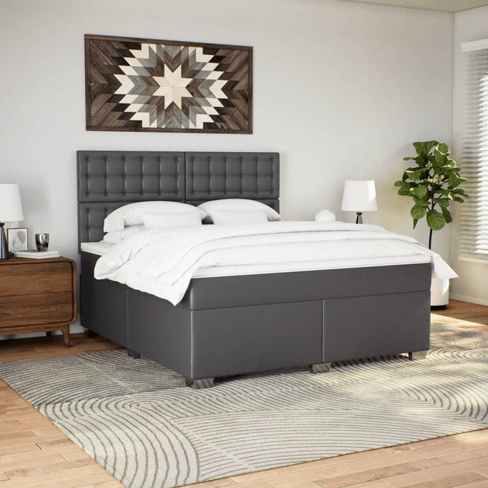 Pat box spring cu saltea, gri, 180x200 cm, piele ecologică - WALTI WALTI