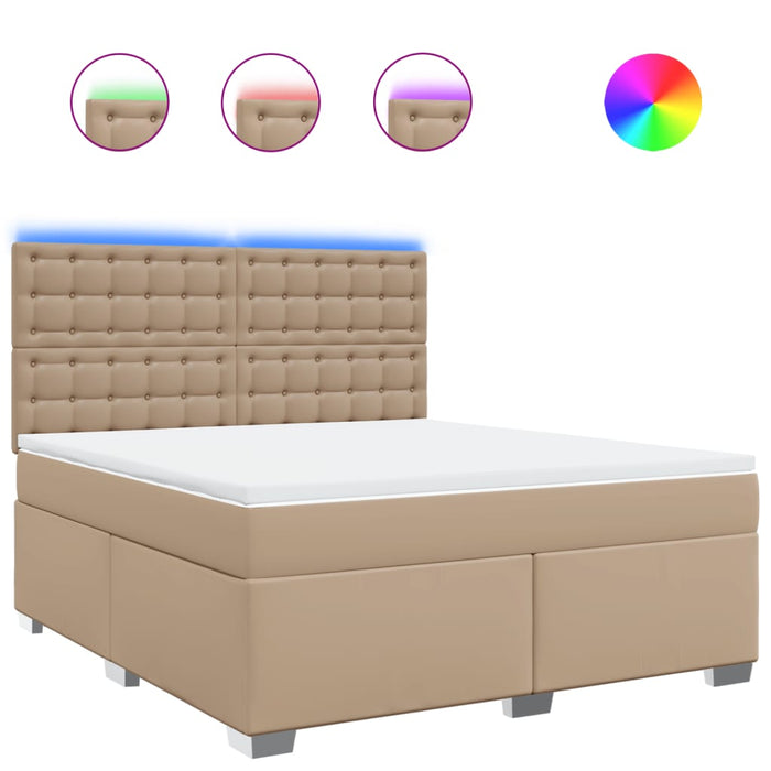 Pat box spring cu saltea, cappuccino, 180x200cm piele ecologică - WALTI WALTI