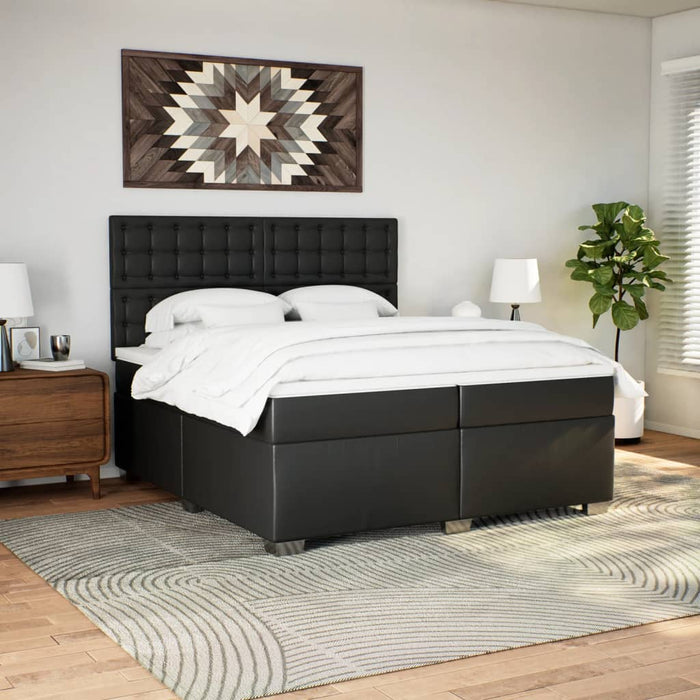 Pat box spring cu saltea, negru, 200x200 cm, piele ecologică - WALTI WALTI