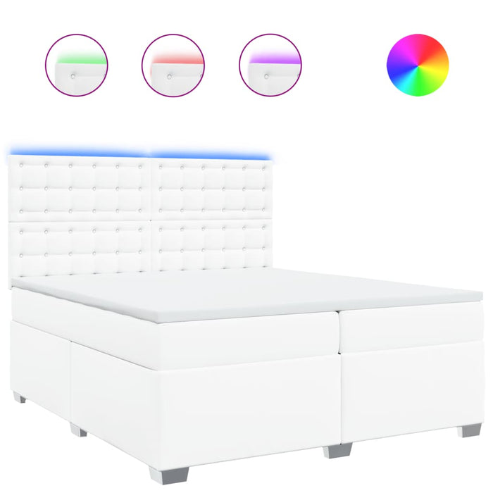 Pat box spring cu saltea, alb, 200x200 cm, piele ecologică - WALTI WALTI