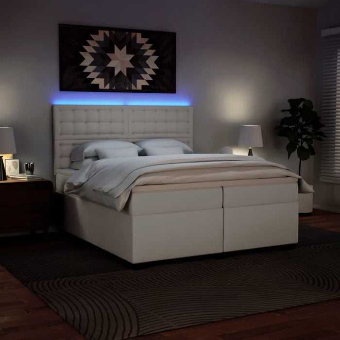 Pat box spring cu saltea, alb, 200x200 cm, piele ecologică - WALTI WALTI
