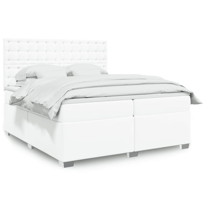 Pat box spring cu saltea, alb, 200x200 cm, piele ecologică - WALTI WALTI