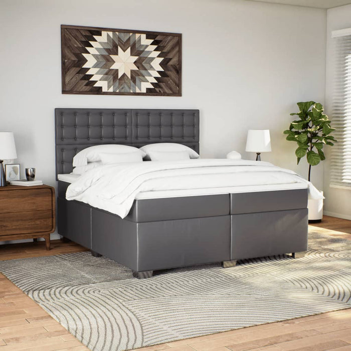 Pat continental cu saltea, gri, 200x200 cm, piele ecologică - WALTI WALTI