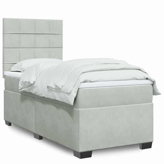 Pat continental cu saltea, gri deschis, 80x200 cm, catifea - WALTI WALTI