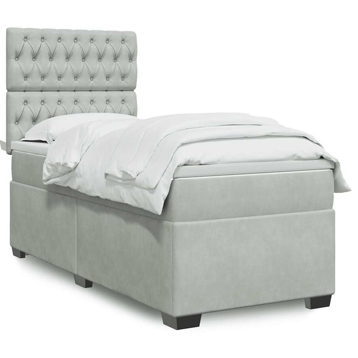 Pat continental cu saltea, gri deschis, 80x200 cm, catifea - WALTI WALTI
