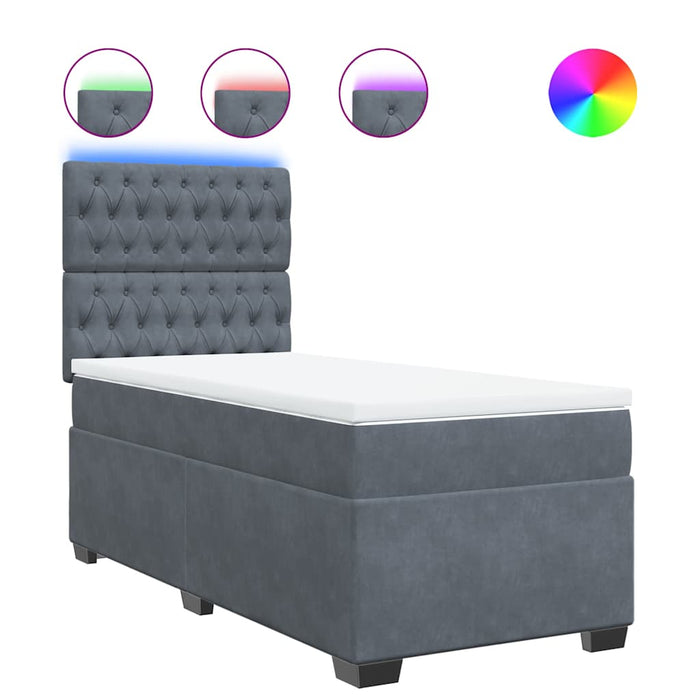 Pat box spring cu saltea, gri închis, 80x200 cm, catifea - WALTI WALTI