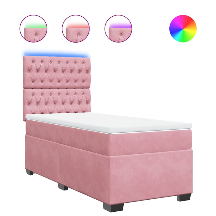 Pat box spring cu saltea, roz, 80x200 cm, catifea - WALTI WALTI