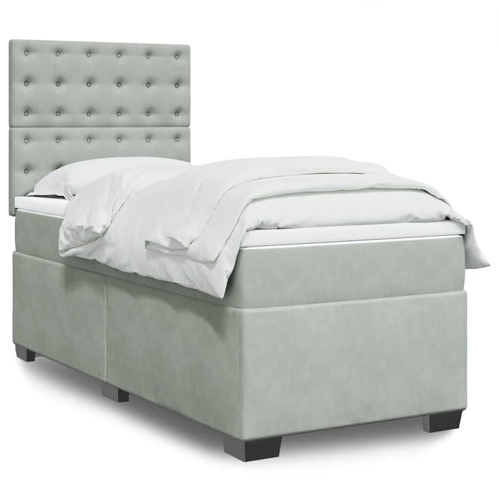 Pat continental cu saltea, gri deschis, 80x200 cm, catifea - WALTI WALTI
