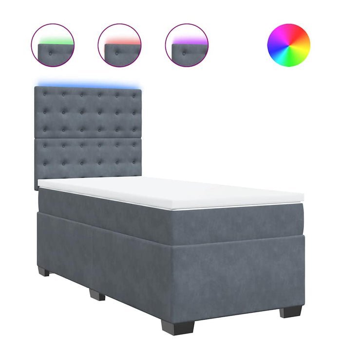 Pat box spring cu saltea, gri închis, 80x200 cm, catifea - WALTI WALTI