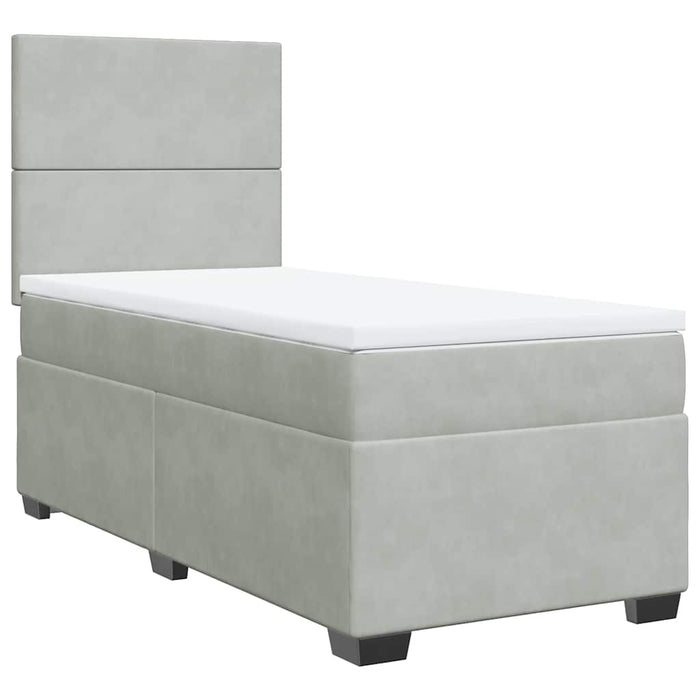 Pat box spring cu saltea, gri deschis, 90x190 cm, catifea - WALTI WALTI
