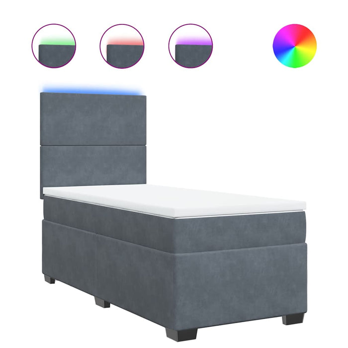 Pat box spring cu saltea, gri închis, 90x190 cm, catifea - WALTI WALTI