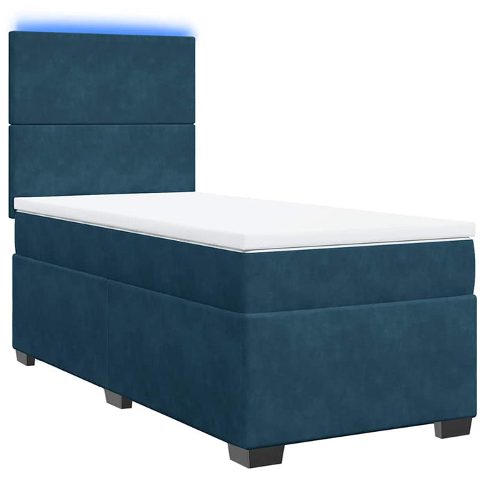 Pat box spring cu saltea, albastru, 90x190 cm, catifea - WALTI WALTI