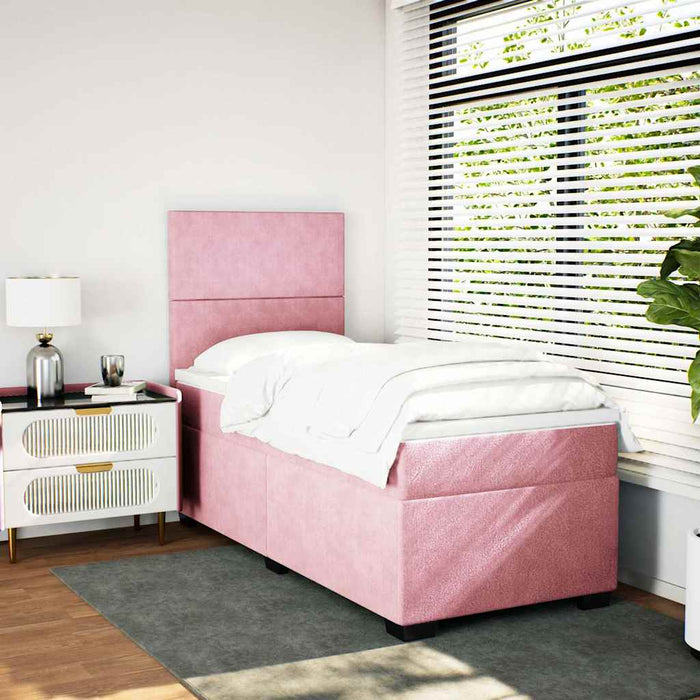 Pat box spring cu saltea, roz, 90x190 cm, catifea - WALTI WALTI