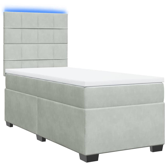 Pat box spring cu saltea, gri deschis, 90x190 cm, catifea - WALTI WALTI