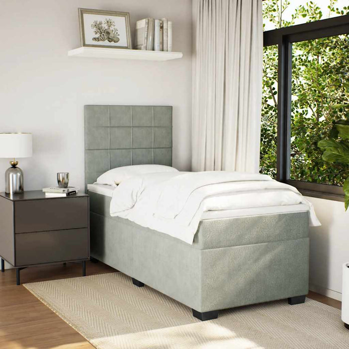 Pat box spring cu saltea, gri deschis, 90x190 cm, catifea - WALTI WALTI