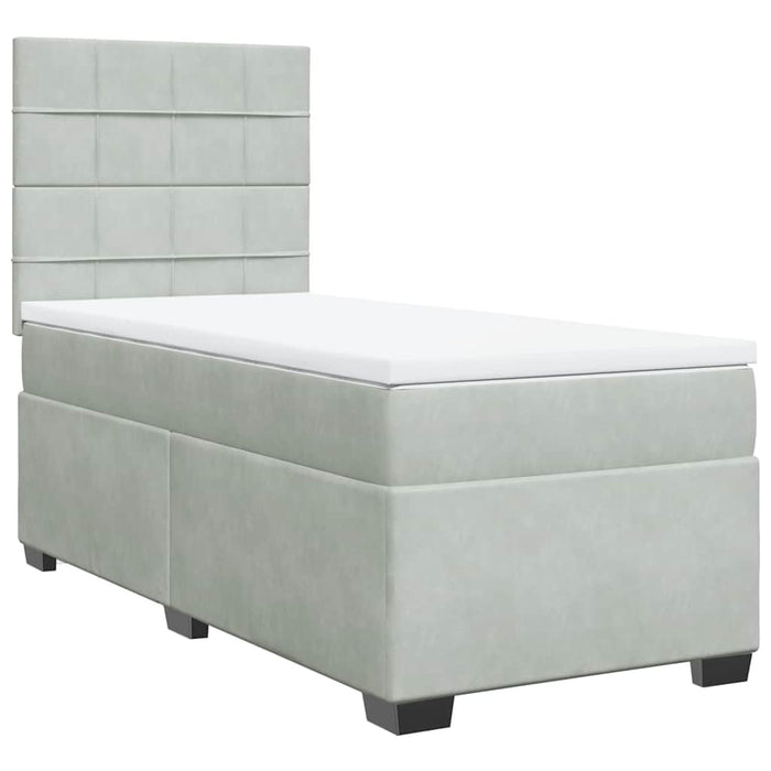 Pat box spring cu saltea, gri deschis, 90x190 cm, catifea - WALTI WALTI