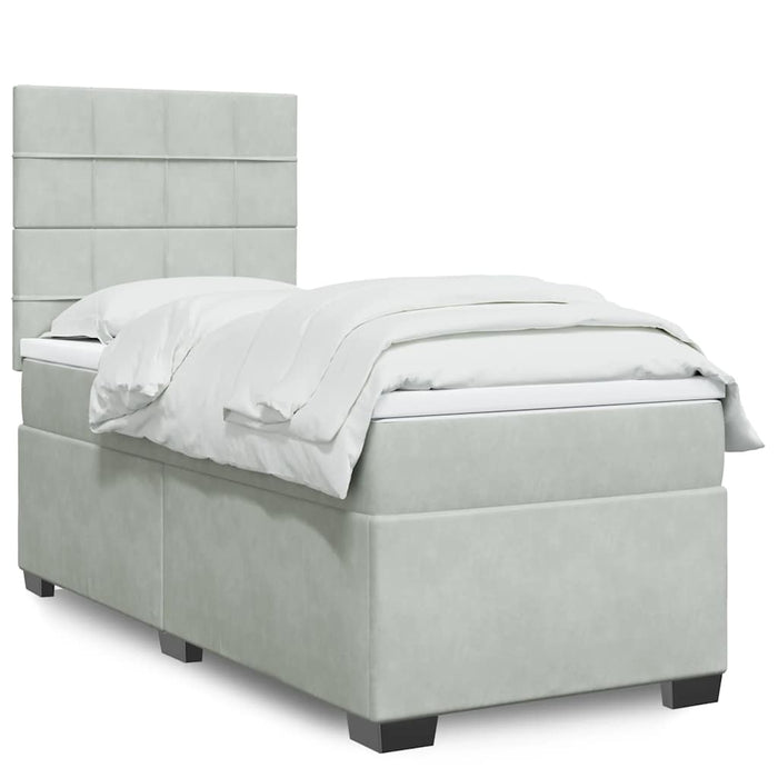 Pat box spring cu saltea, gri deschis, 90x190 cm, catifea - WALTI WALTI